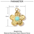 Detailed size parameters of 10mm gold stainless steel flower pendant with natural stone - VG831-Gold Flower Turquoise (Pack of 3)