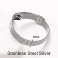Detail of 10mm stainless steel silver mesh watch band with buckle closure on white background - Stainless Steel Silver