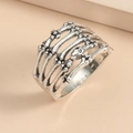 Anello teschio gotico retrò in argento vintage con design scheletrico punk regolabile - Aperto Regolabile / Stile osso d'argento antico (A-1252)