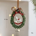 Nordic Christmas green wreath pendant with white rocking horse and red ribbon, 8.5cm - Rocking Horse Wreath