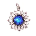 Silver flower pendant with blue round zircon and baguette crystals for DIY jewelry - Light Green M84