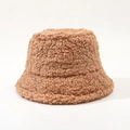Close-up of fluffy brown sherpa fleece texture on a warm winter bucket hat - M (56-58cm) / Khaki