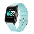 Detail view of 19mm light blue silicone watch band with black square smartwatch face - Light Blue
