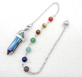 Regenboog achthoekige kristallen hanger met zeven chakra-energiesteen kralen sieraad - B23-Aura Blauwe Kwarts