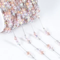 Transparent and light orange crystal bead chain with silver stainless steel wire - 1 Meter/Pack / Silver Chain-Pink Bead