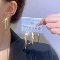 Golden earrings set featuring large hoops, geometric rings and sparkling rhinestone studs - KC Gold (H-71)