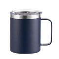 Navy blue 12oz stainless steel mug with handle and spill-proof clear lid on white background - 12oz / Navy Blue