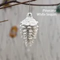White pinecone Christmas ornament with sequins and 9cm height for festive tree decoration - Pine Cone (White Sequin)
