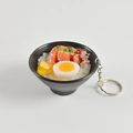 Miniature Japanese tempura shrimp bowl keychain with realistic rice and metal ring - Double Shrimp and Egg Rice Bowl