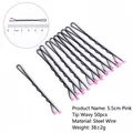 Black wavy steel hairpins set 50 pieces with pink tips and 5.5cm length measurement - 5.5cm Wavy-Bag Pack (50pcs) / Pink-Tipped