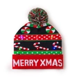 LED light-up knitted Christmas beanie with Merry Xmas text and colorful pompom - Black Red Green-Merry Xmas Candy