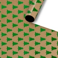 Kraft gift wrapping paper featuring metallic green Christmas tree patterns in rolls - Kraft Green Christmas Tree
