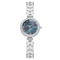 Montre quartz pour femme argentée avec lunette en strass et cadran en nacre foncée - Cadran Noir Bracelet Argenté