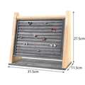 Gray velvet and wood jewelry display stand with dimensions for rings and earrings - Gray