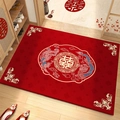 Red wedding door mat with double happiness Xi character and TPR non-slip backing - Wedding Happiness G - Horizontal