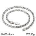 Silver stainless steel rope chain necklace 400x6mm size with lobster clasp - Steel 400x6mm