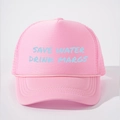 Gorra trucker rosa con eslogan Save Water Drink Margs y panel de malla transpirable - Todo Rosa
