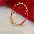 Vue détaillée du bracelet en corde rouge avec tête de serpent dorée et micro-diamants - Style Tête de Serpent avec Micropavage de Zircone Blanche (5684120033476)