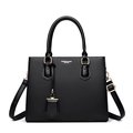 Sac à main classique en cuir noir avec lettrage doré et bandoulière amovible - Noir