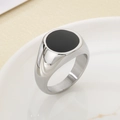 Chevalière en argent poli avec incrustation d'émail noir sur plateau céramique - 13mm Couleur Acier