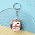 Cute cartoon owl keychain pendant with stainless steel ring for student bag decoration - Coffee Gray