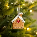 Gingerbread house Christmas ornament with red heart detail and white silk ribbon, 6cm height - Gingerbread House Style A