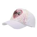 Weiße Mädchen Baseballkappe mit pinkem Pailletten-Herz, LOVE-Schriftzug und Glitzereffekt - LOVE Pailletten - Weiß
