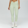 Pantaloni da yoga verde menta a vita alta a V con design modellante e vestibilità slim - S / Verde Menta