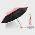 Pink three-fold duck head umbrella with creative wooden handle and sun-protective coating - Black Glue Coating / Pink
