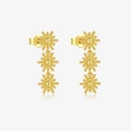 Vintage S925 sterling silver triple sunflower drop earrings in elegant gold finish - Gold Triple Starburst Earrings
