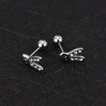 Macro shot of silver bunny stud earrings with sparkling zircons and threaded ball backings - Rabbit - Steel