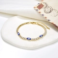 Golden tennis bracelet with sparkling zircons and blue enamel Evil Eye charms - White Evil Eye (221116G-A-5)