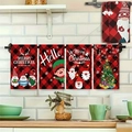 Christmas kitchen towel set with red buffalo plaid gnomes and Santa Claus design - Buffalo Plaid Set (MJBT66-73) / 4 Pieces/Pack (40*60cm) / Red Black Plaid (Gnome Style)