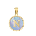 Collier classique en titane plaqué or 18k avec pendentif lettre N en nacre irisée - N-Coquille Bleue