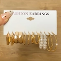 Gold 6 Pairs Set (Pearl/Twisted Hoop)(HS739-22)