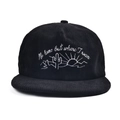 Black corduroy flat brim baseball cap with No Home But Where I Roam cactus embroidery - Black