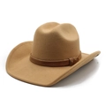 Classic light brown wool felt western cowboy hat with leather band and wide curved brim - M / Camel