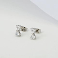 Elegant silver bow earrings with heart-shaped zirconia and butterfly back closure - Silver Bowknot