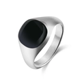 Polished titanium steel signet ring for men featuring a square black enamel top inlay - US 7 / Steel