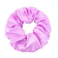 Detail of a purple satin scrunchie showing glossy silk texture and pleated fabric folds - Light Purple