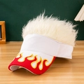 White novelty wig visor hat with red flame embroidery and golden blonde synthetic hair - White + White Hair