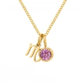 18K gold plated Virgo necklace with pink zircon stone and zodiac symbol for women - October