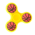Three-leaf yellow fidget spinner with basketball textured weights on white background - Classic Yellow Basketball Pattern