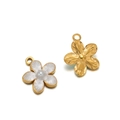 Golden flower charm with white enamel and pearl center for DIY bracelets and necklaces - Gold Single Hole Flower Pendant / 5 Pieces / Off White