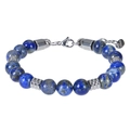 Close-up of 8mm tiger eye stone beads and stainless steel clasp with S.Steel hallmark - Natural Lapis Lazuli Bracelet