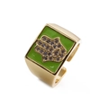 Bague Hamsa dorée réglable avec émail vert et accents de zircon étincelant - Ouvert Réglable / Vert