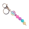 Silicone keychain featuring colorful striped hot air balloon and pastel round beads - Purple