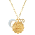 Gold Cancer zodiac pendant necklace with opal crescent moon and sparkling paperclip chain - Cancer