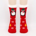 Chaussettes de Noël rouges épaisses avec revers en polaire et motif de pingouin - Taille unique / Pingouin Flocon