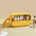 Yellow macaron print clear travel makeup bag with PU leather handle and large capacity - Small / Yellow